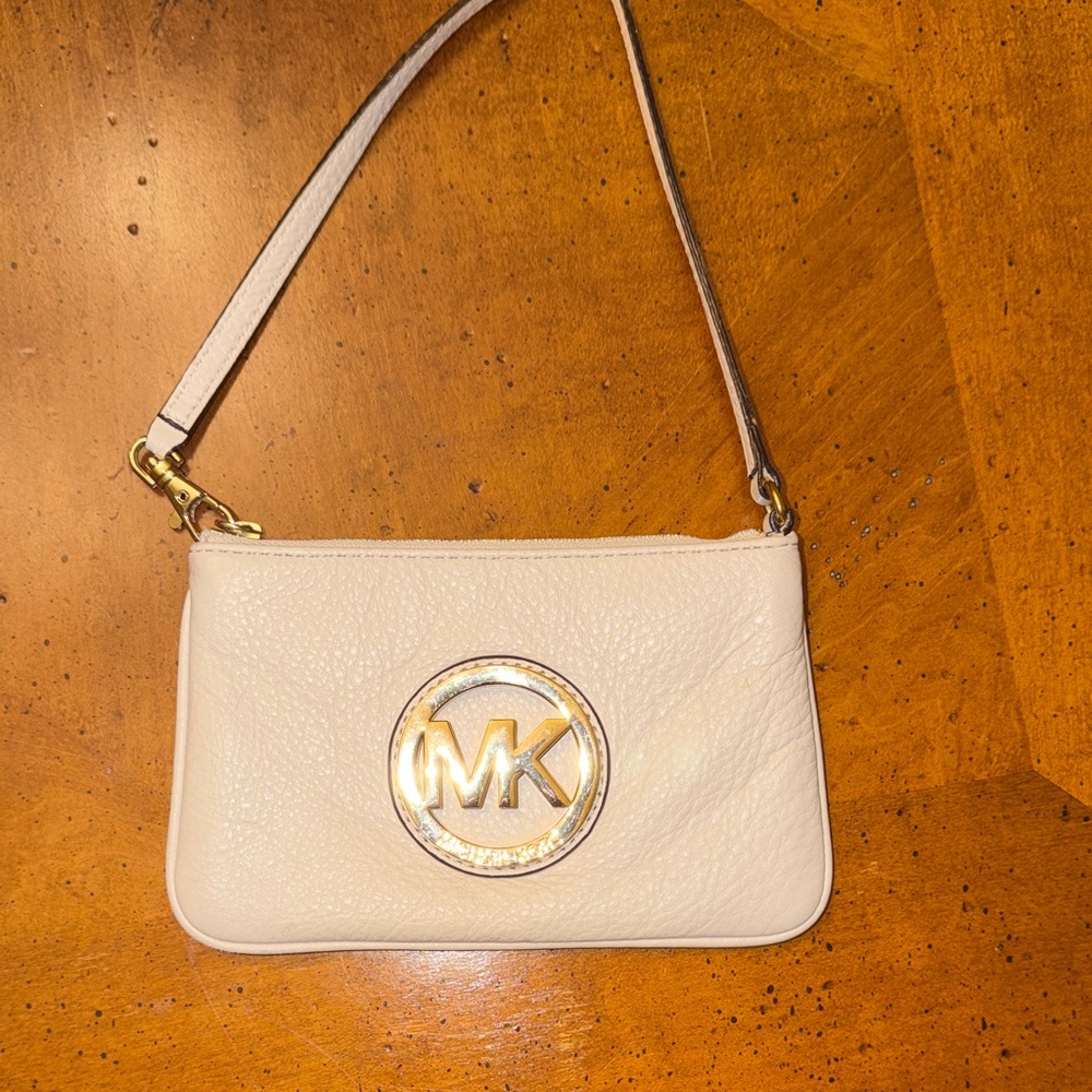 Michael Kors Beige Wristlet with Gold Logo